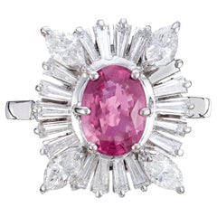 Bague de fiançailles en or avec halo de diamants et saphir rose de 1,50 carat certifié par le GIA