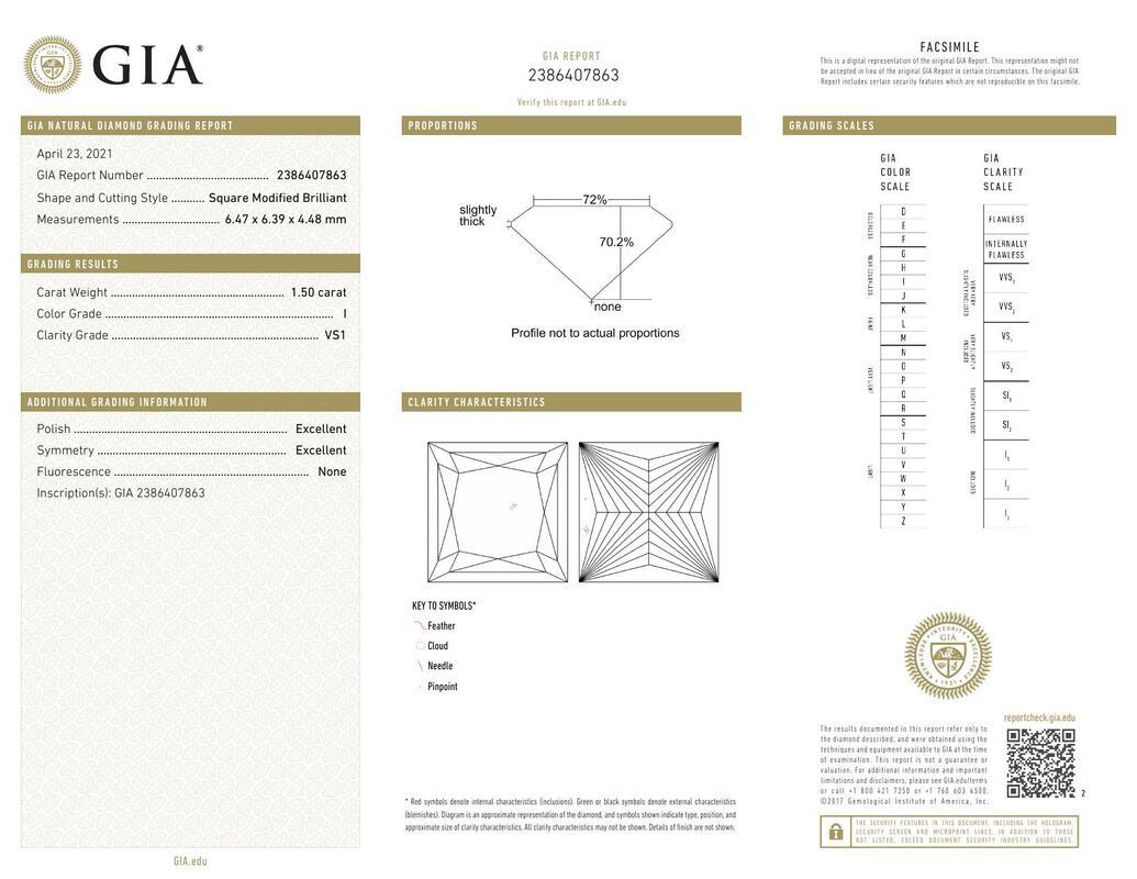 Contemporary GIA Certified 1.50 Carat Princess Hidden Halo Trellis Diamond Ring For Sale