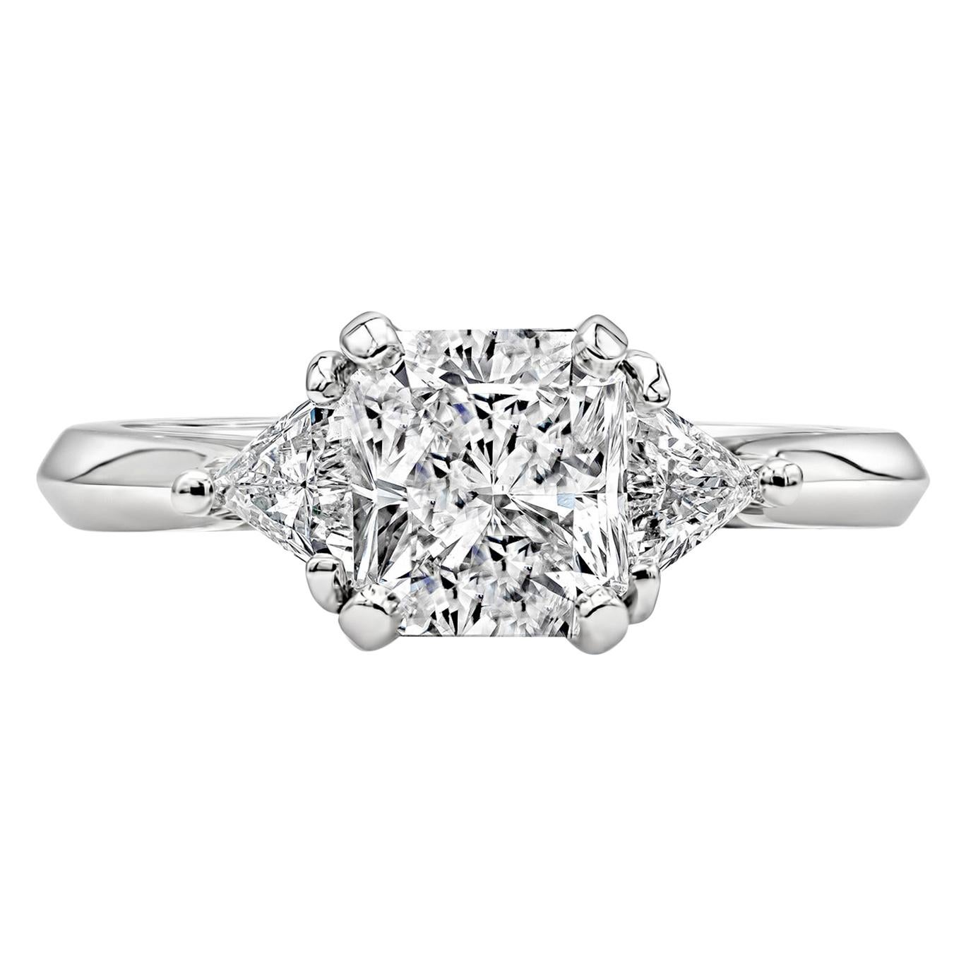 GIA Certified 1.50 Carats Radiant Cut Diamond Three-Stone Engagement Ring