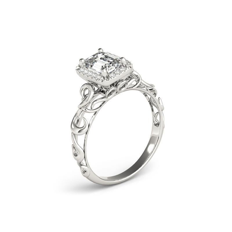 Bague de diamant en platine certifiée GIA de 1,50 carat Radiant Halo Ribbon Cathedral en vente 1