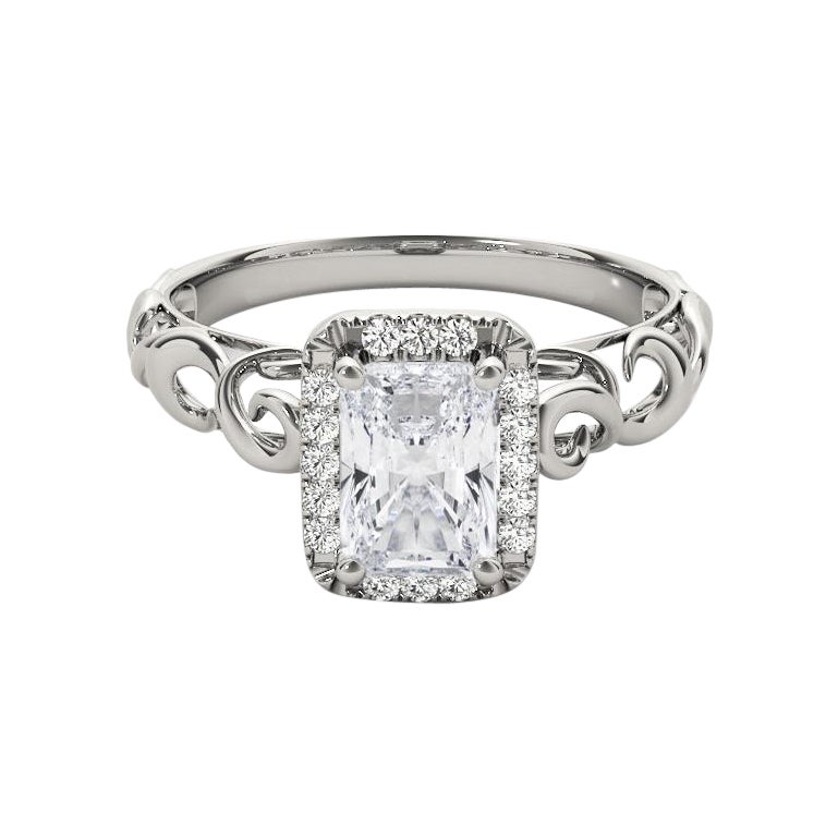 GIA Certified 1.50 Carat Radiant Halo Ribbon Cathedral Platinum Diamond Ring