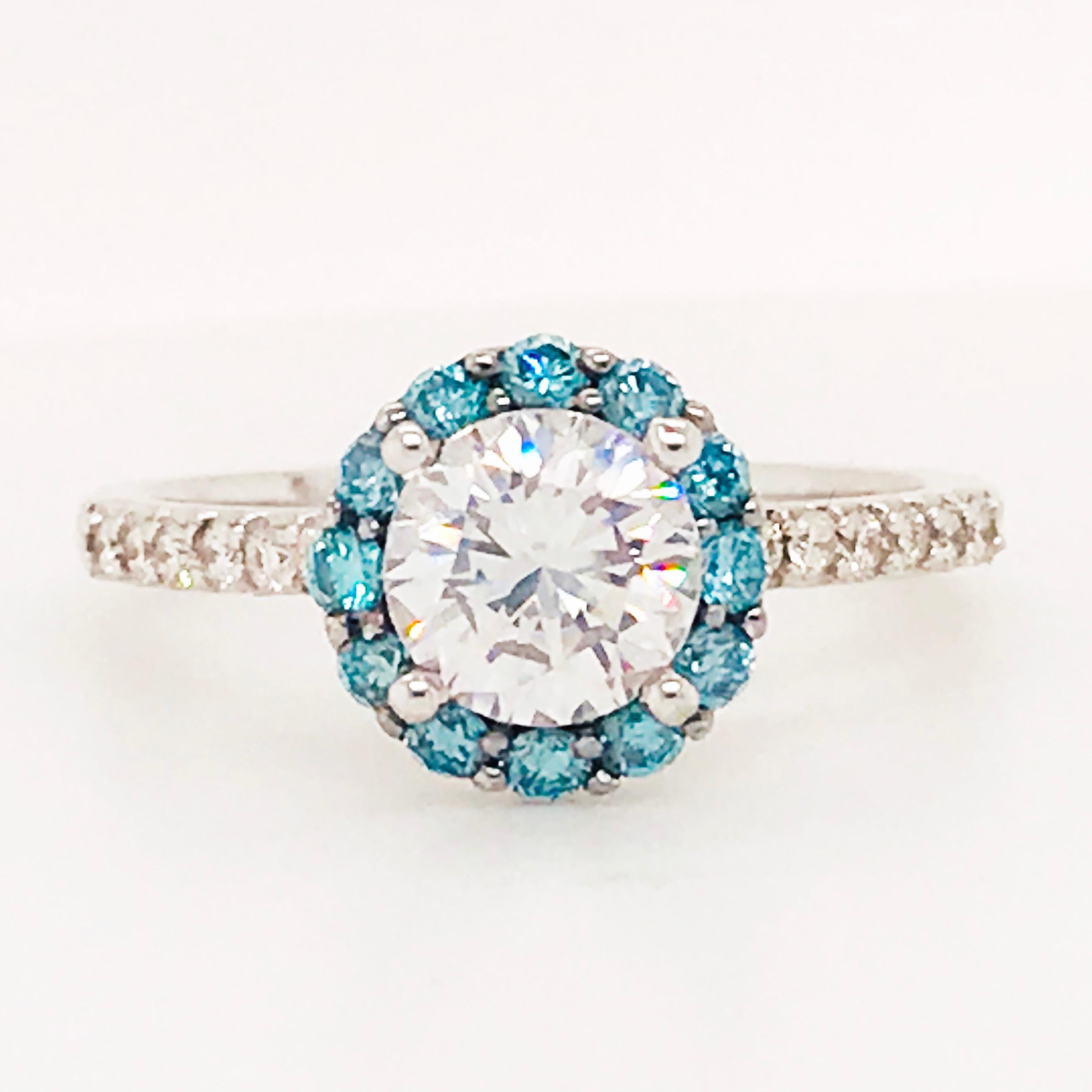 halo blue diamond ring