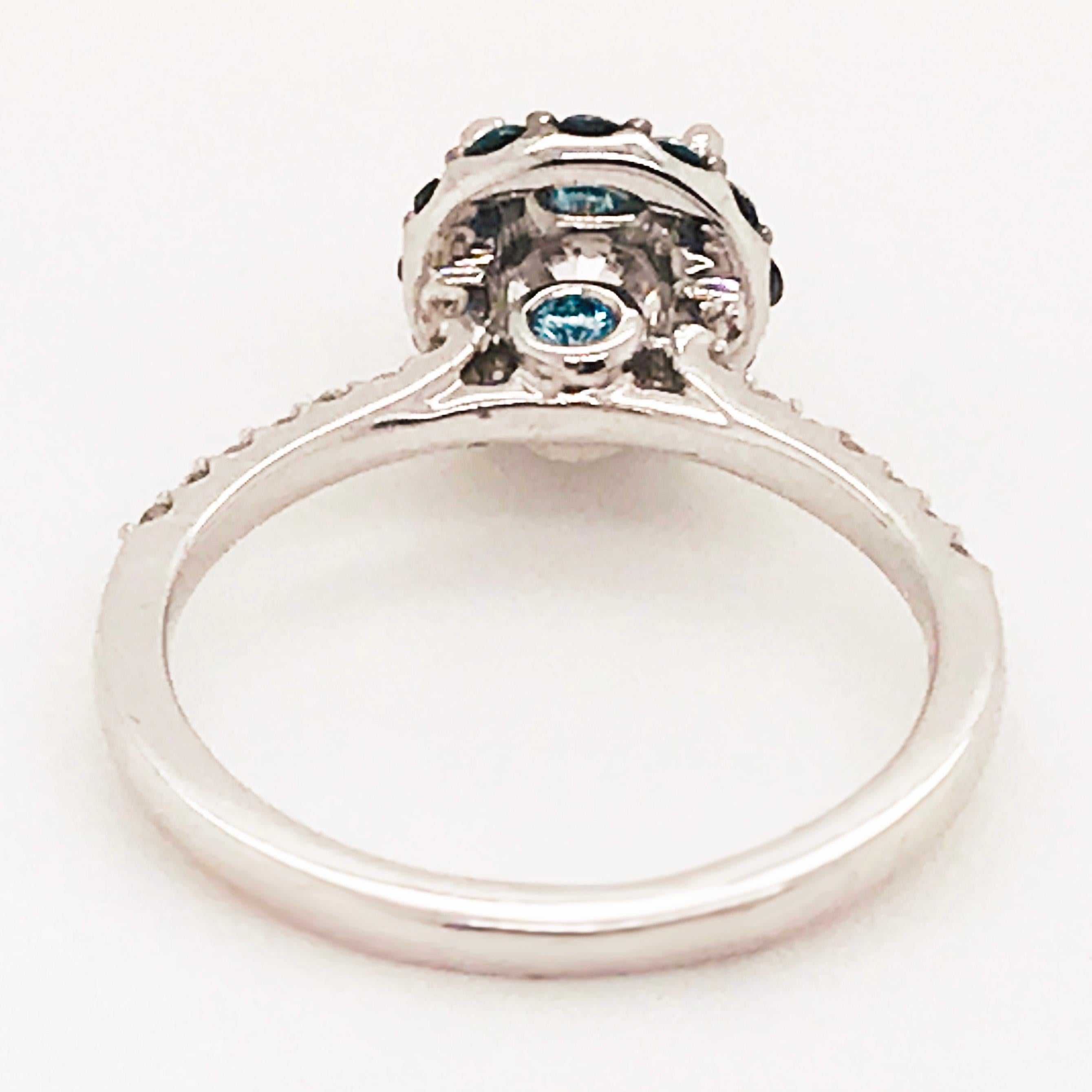 Round Cut GIA Certified 1.50 Carat Round Blue Diamond Halo Ring 14 Karat White Gold For Sale