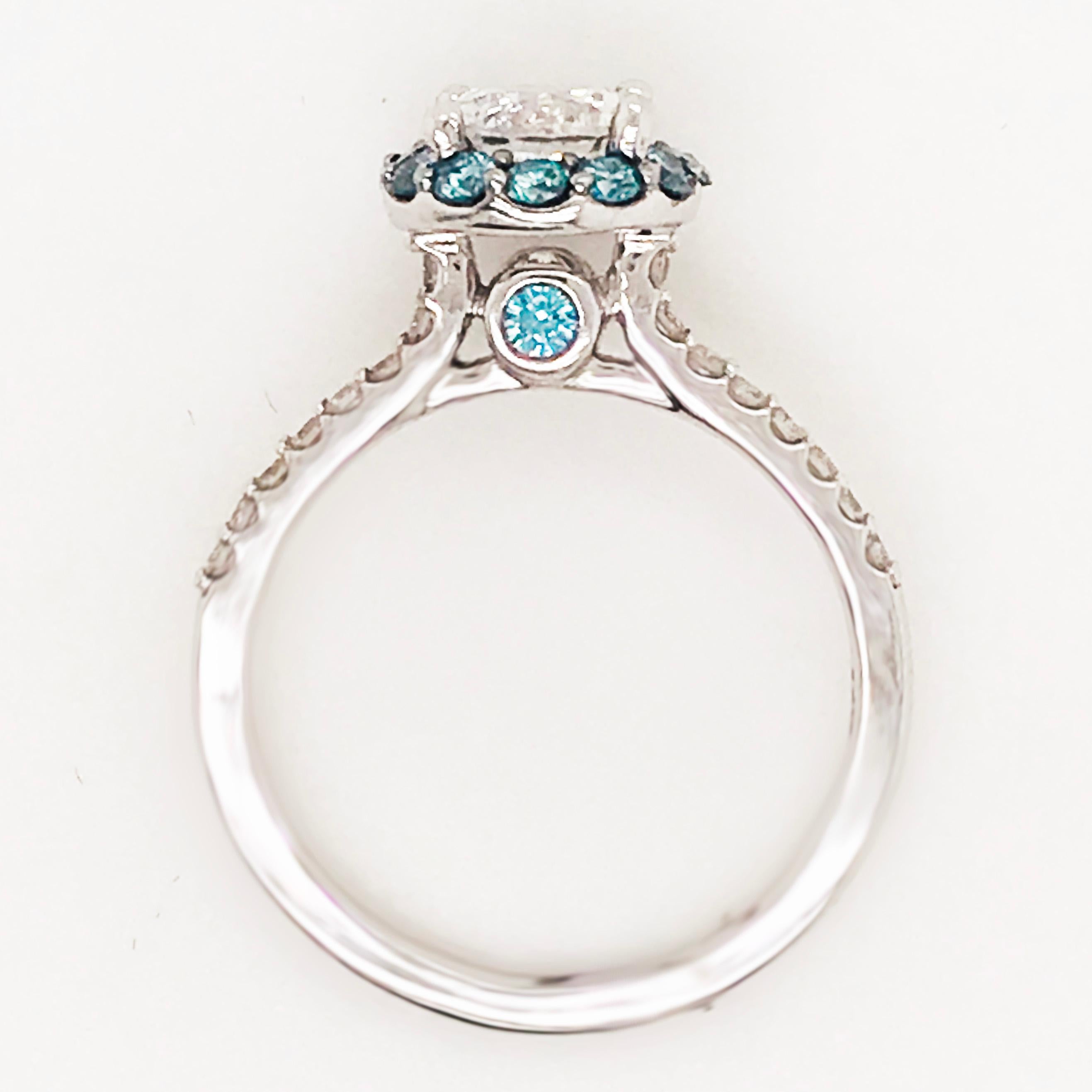GIA Certified 1.50 Carat Round Blue Diamond Halo Ring 14 Karat White Gold In New Condition For Sale In Austin, TX