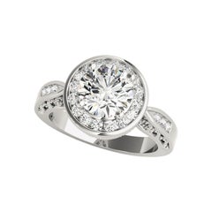 GIA Certified 1,50 Carat Round Halo Flower Basket Channel Platinum Diamond Ring