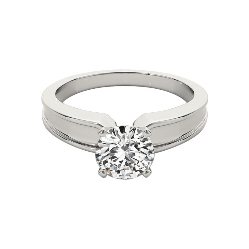GIA Certified 1.50 Carat Round Solitaire Beveled Band Diamond Ring