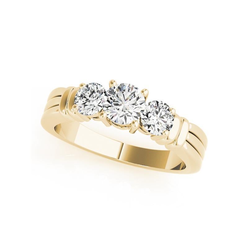 Taglio rotondo GIA Certified 1.50 Carati Round Three-Stone Ribbed Band Diamond Ring in vendita