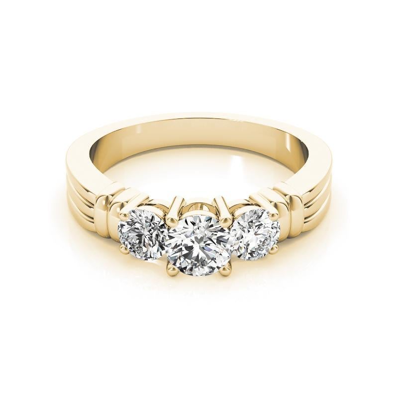 GIA Certified 1.50 Carat Round Three-Stone Ribbed Band Diamond Ring (bague de diamant à trois pierres)