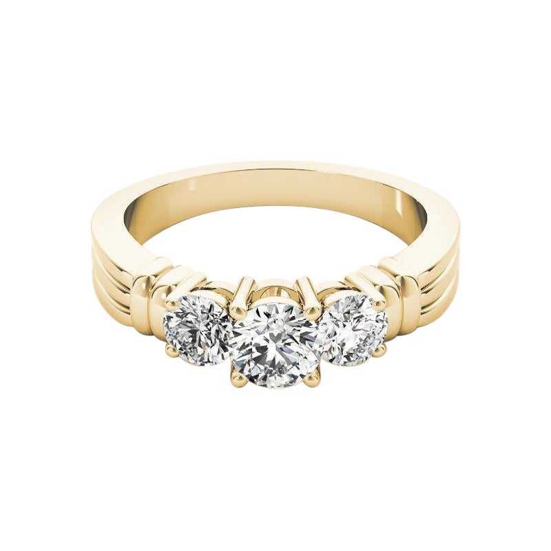 GIA Certified 1.50 Carat Round Three-Stone Ribbed Band Diamond Ring
