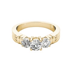 GIA Certified 1.50 Carat Round Three-Stone Ribbed Band Diamond Ring
