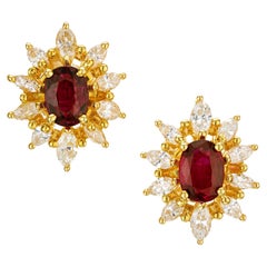 GIA Certified 1.50 Carat Ruby Diamond Yellow Gold Earrings