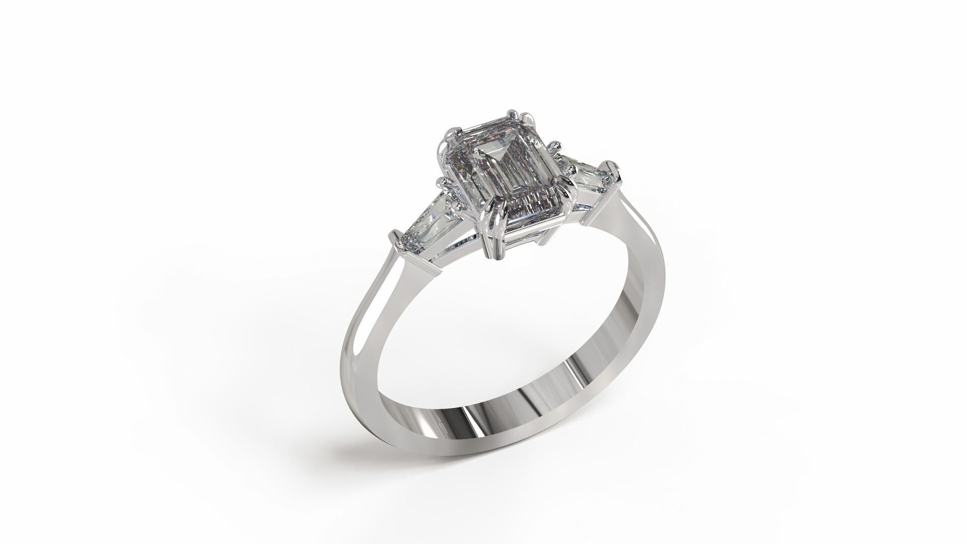 Modern GIA Certified 1.50 Carat Emerald Cut Diamond Ring