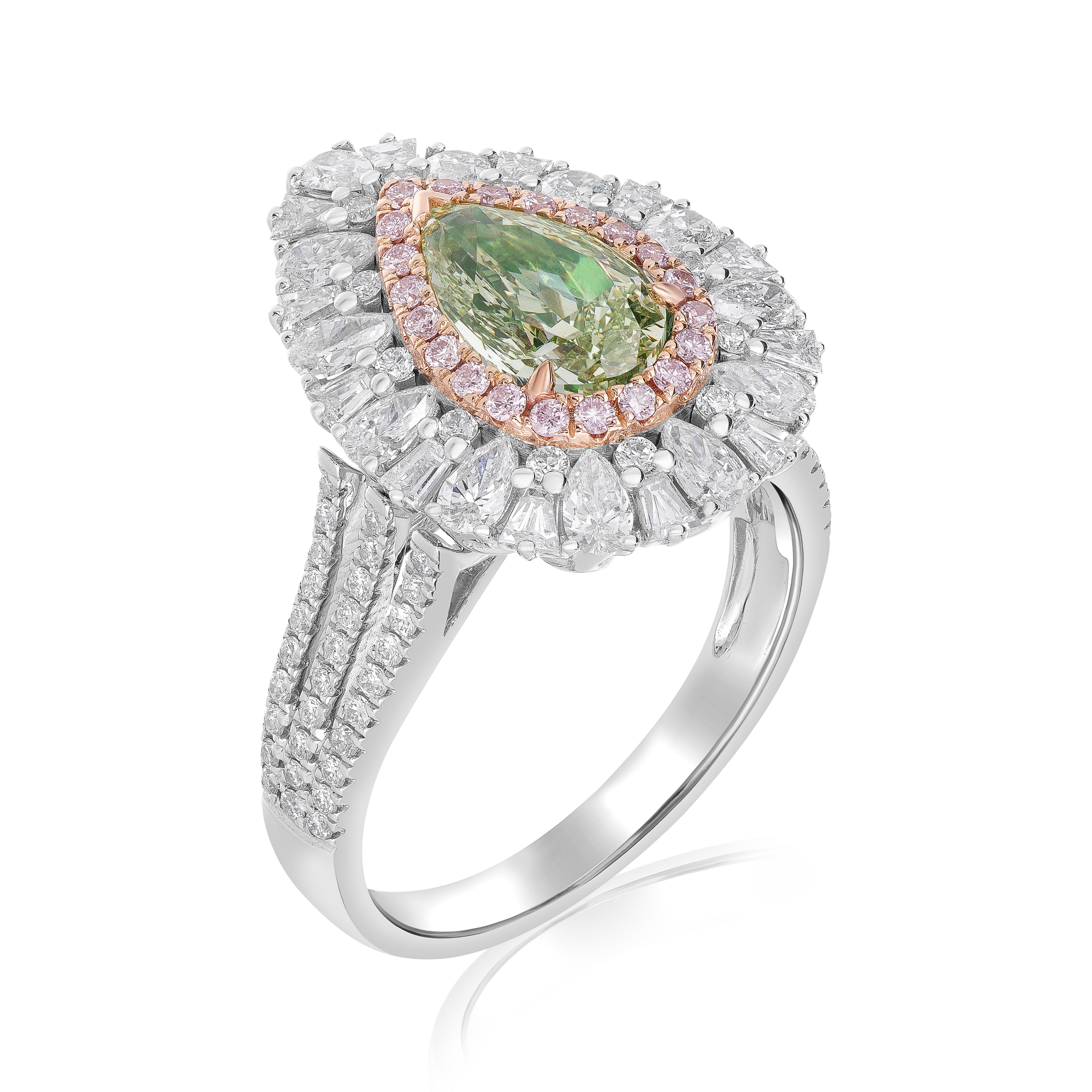 GIA-zertifizierter 1,50 Karat VS2 grüner Diamant-Ring/Anhänger, umwandelbar (Tropfenschliff)