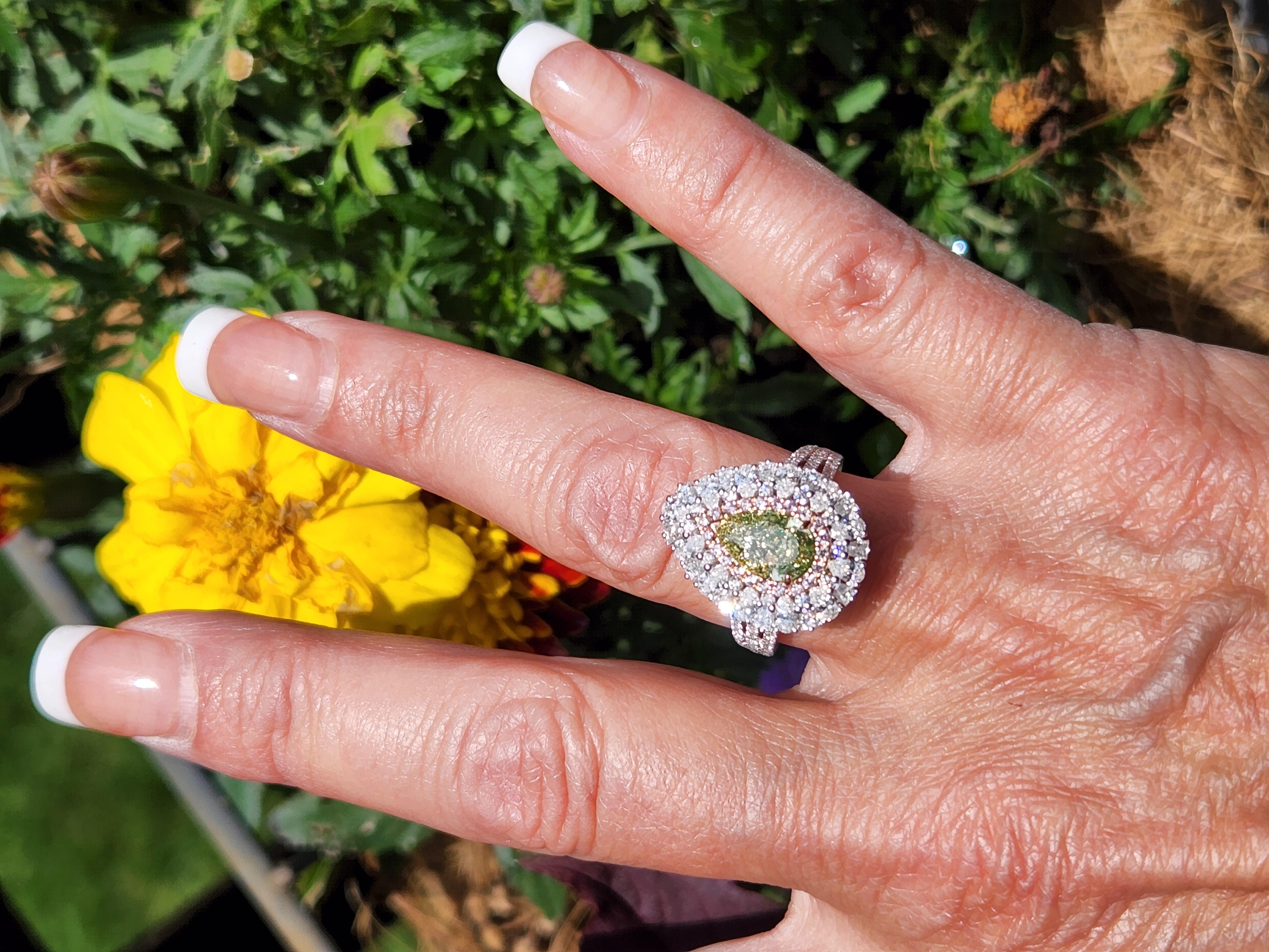 GIA-zertifizierter 1,50 Karat VS2 grüner Diamant-Ring/Anhänger, umwandelbar 1