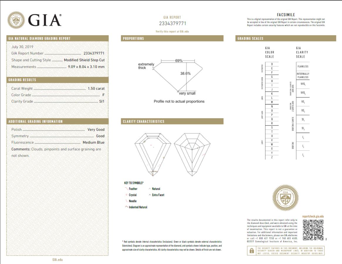 Gia zertifizierter 1,50 Karat Weißer Modified Schild Step Cut Loser natürlicher Diamant für Damen oder Herren im Angebot