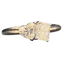 GIA Certified 1.50 Carats D VVS1 Heart & Radiant Toi Et Moi Ring 18K White Gold