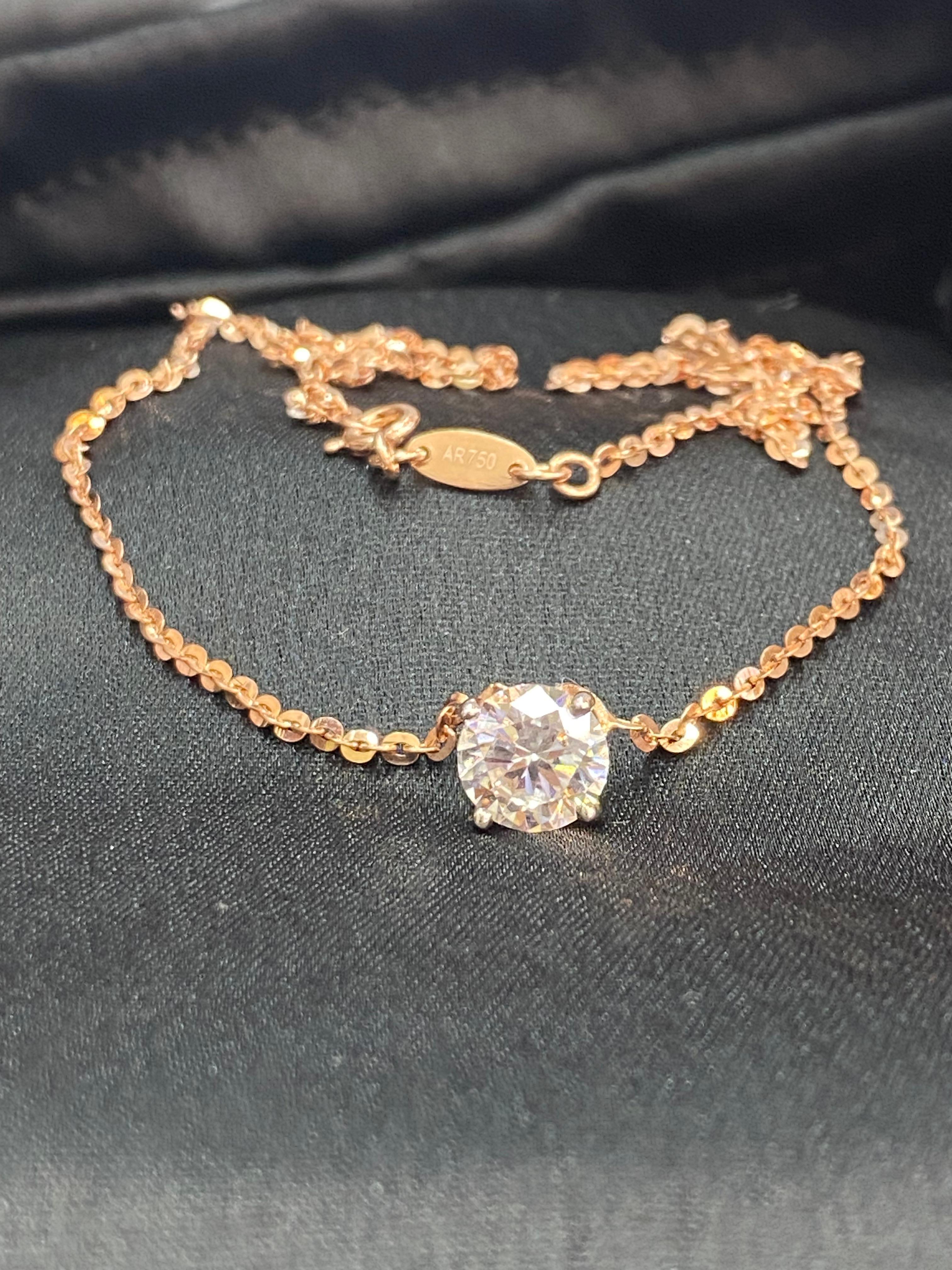 Contemporary GIA Certified 1.50 Carats F/VS1 Round Brilliant Diamond Necklace 18K Rose Gold For Sale