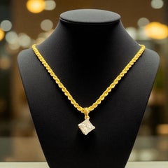 GIA Certified 1.50 Carats F VVS1 Princess Diamond Necklace in 18K Yellow Gold