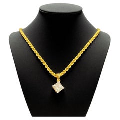 GIA Certified 1.50 Carats F VVS1 Princess Diamond Necklace in 18K Yellow Gold