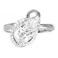 GIA Certified 1.50 Cat Pear Cut Diamond 14K White Gold Romantic Engagement Ring