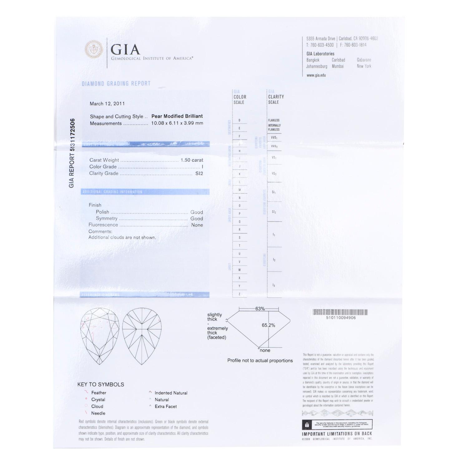 Verlobungsring, GIA zertifiziert 1,50 Karat Diamant im Birnenschliff, 14 Karat Weißgold im Angebot 1