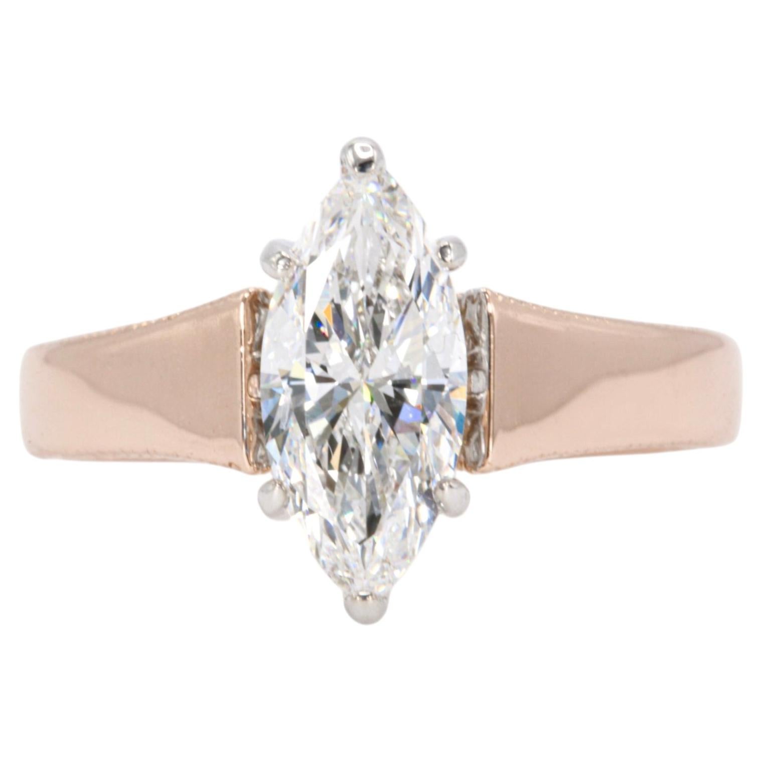 GIA Certified 1.50 CT Marquise Diamond in 14K Rose Gold Engagement Ring