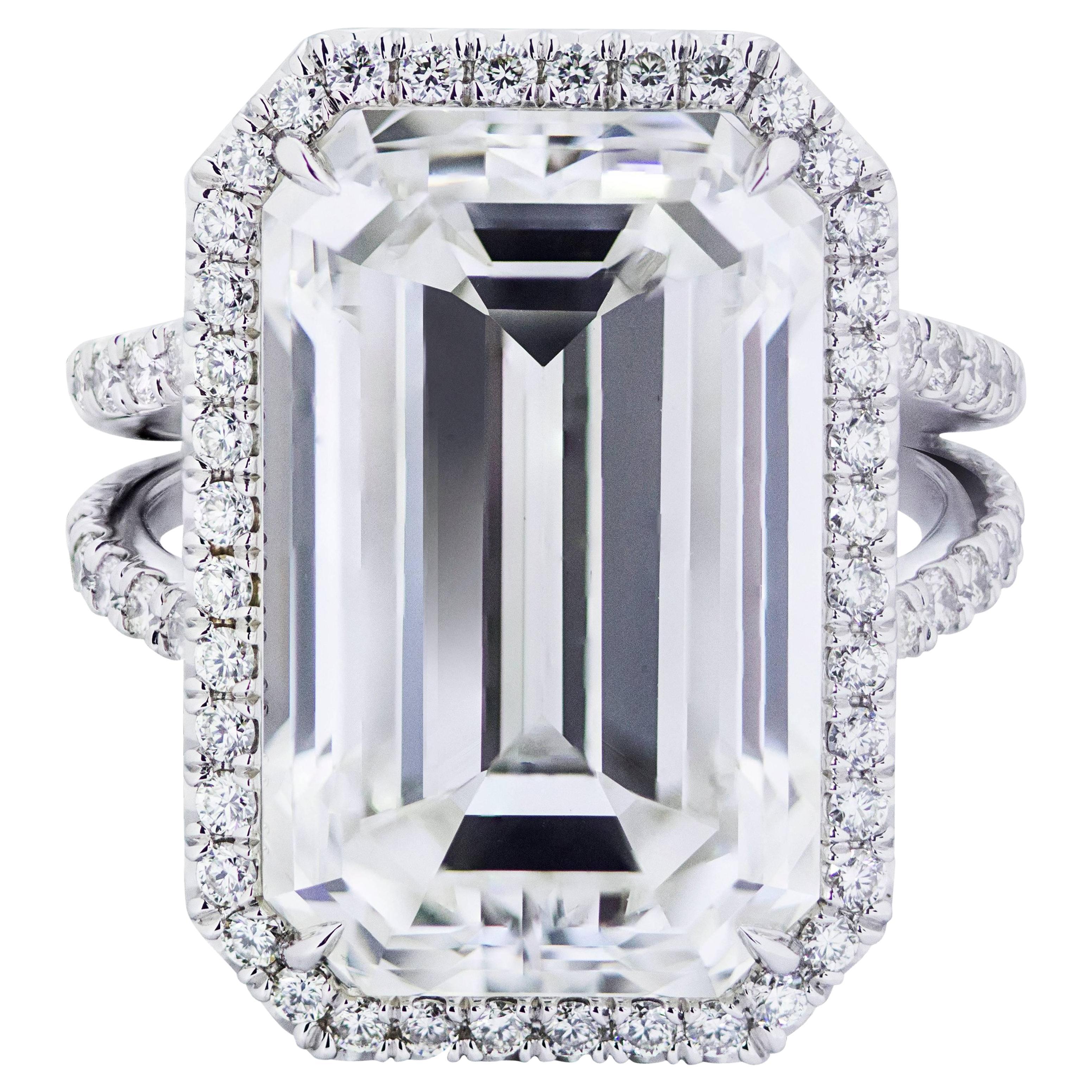 GIA Certified 15.00 Carat Emerald Cut Diamond Ring in Platinum For Sale