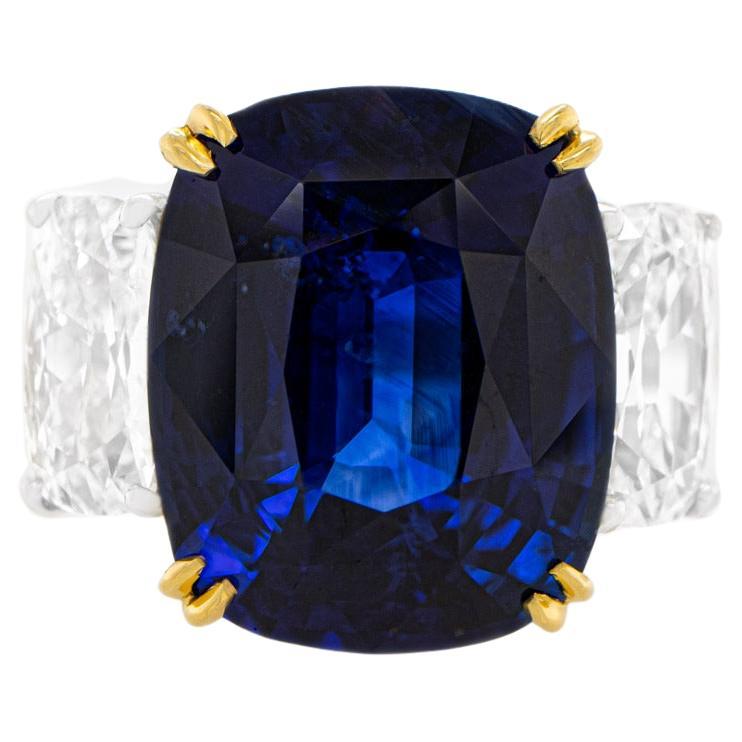 GIA Certified 15.02 Carat Sapphire Ring with Diamonds 2.25 Carats Platinum For Sale