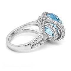 GIA-zertifizierter 15.04 Karat Aquamarin und weißer Diamant Weißgoldring