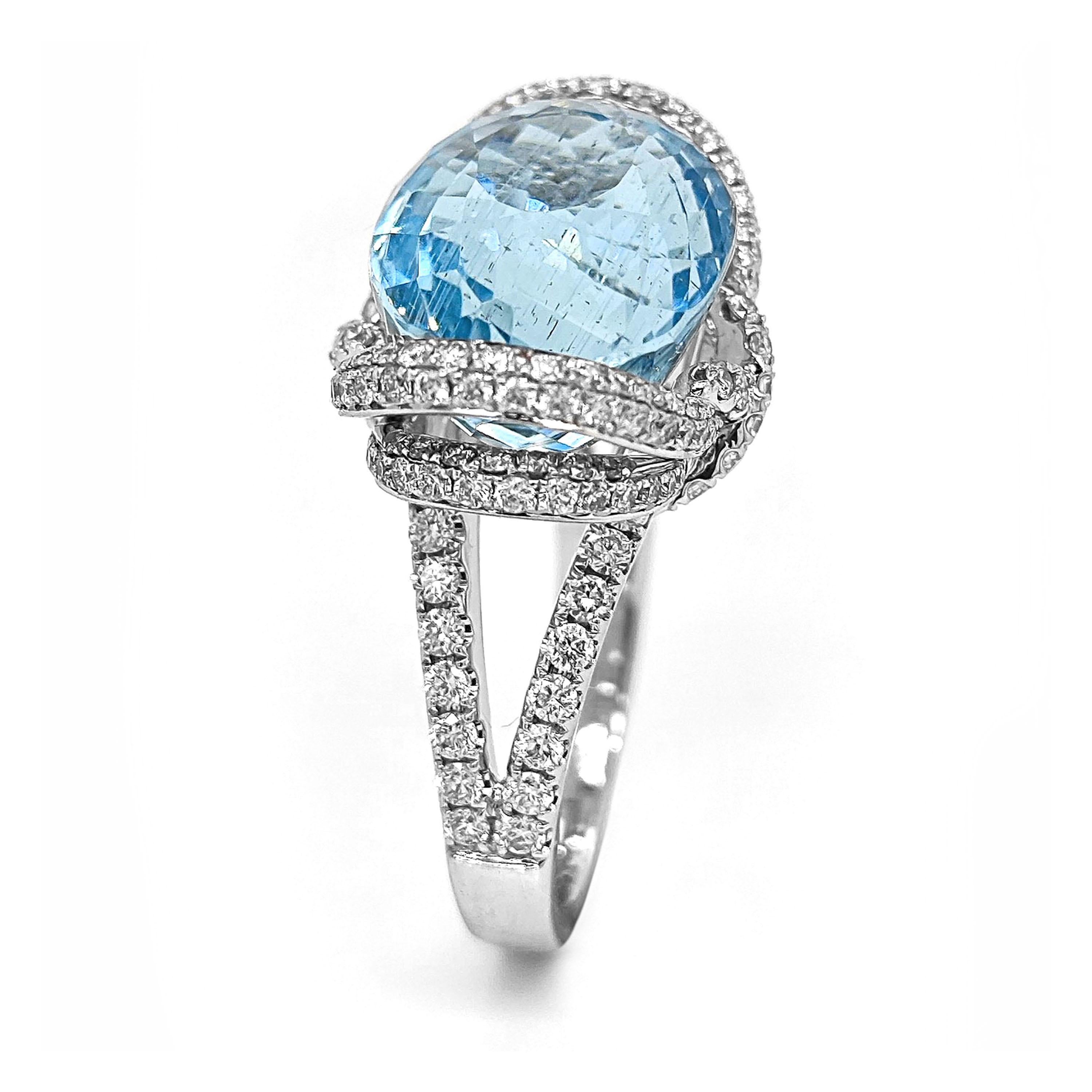 GIA Certified 15.04 Carat Aquamarine and White Diamond White Gold Ring Neuf - En vente à New York, NY