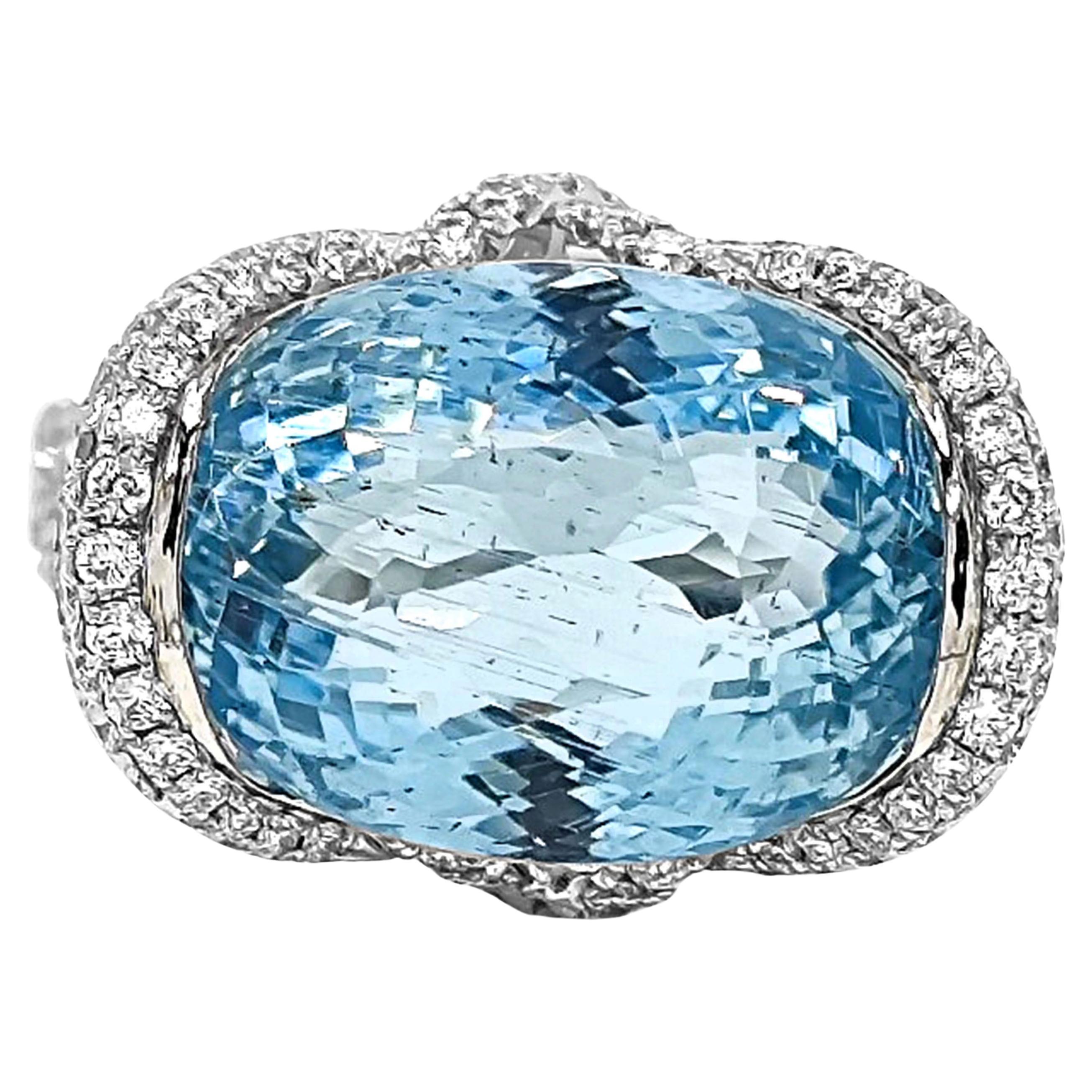 GIA Certified 15.04 Carat Aquamarine and White Diamond White Gold Ring