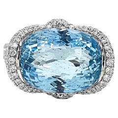 GIA Certified 15.04 Carat Aquamarine and White Diamond White Gold Ring