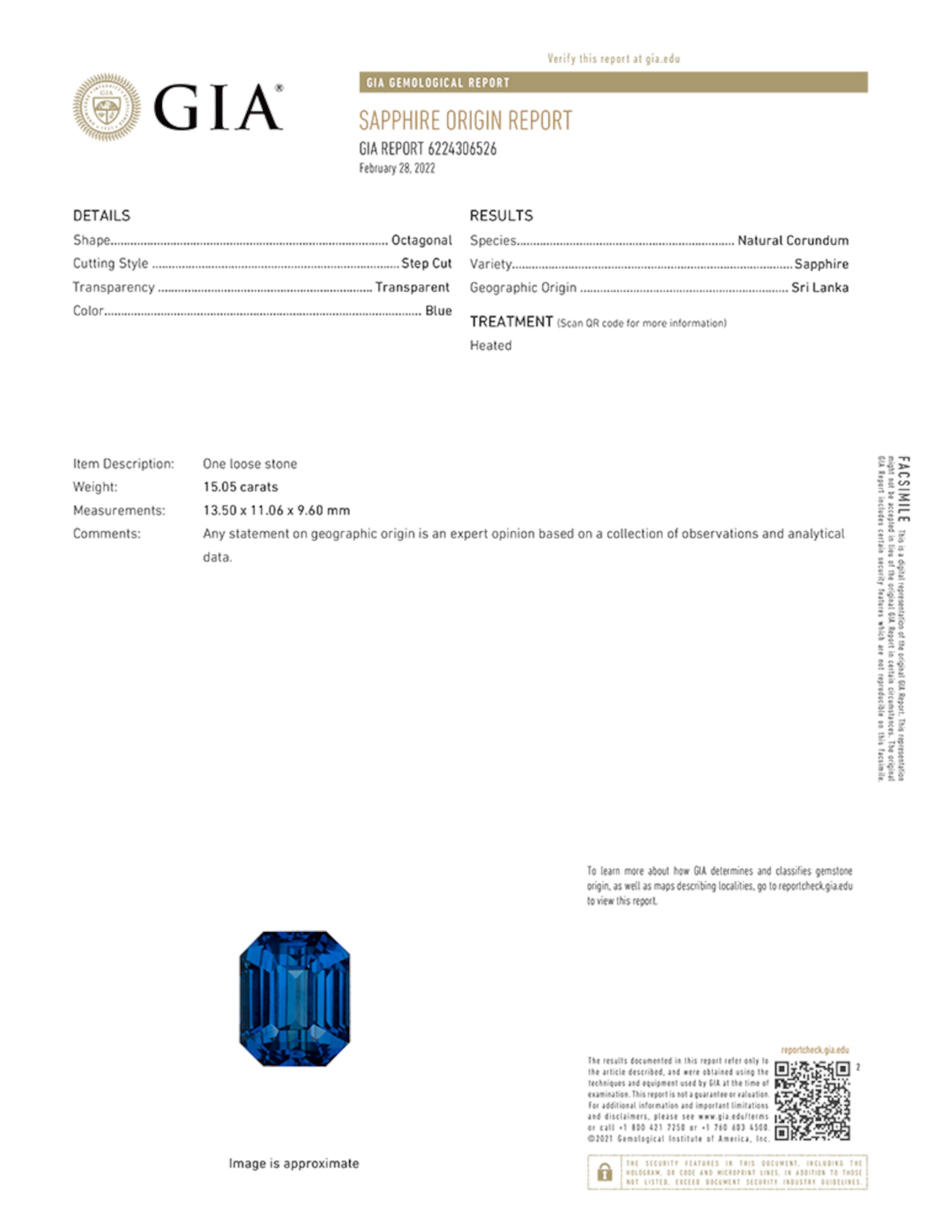 Anello in platino con zaffiro e diamante dello Sri Lanka certificato GIA da 15,05 carati

Uno straordinario zaffiro ottagonale a gradini da 15,05 carati, certificato da GIA, proviene dallo Sri Lanka, famoso per la produzione di alcuni degli zaffiri