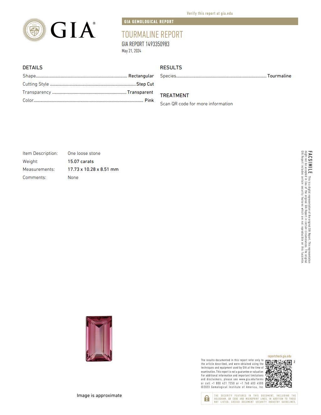 GIA Certified 15.07 Carat Emerald Cut Pink Tourmaline and Diamond Ring For Sale 6
