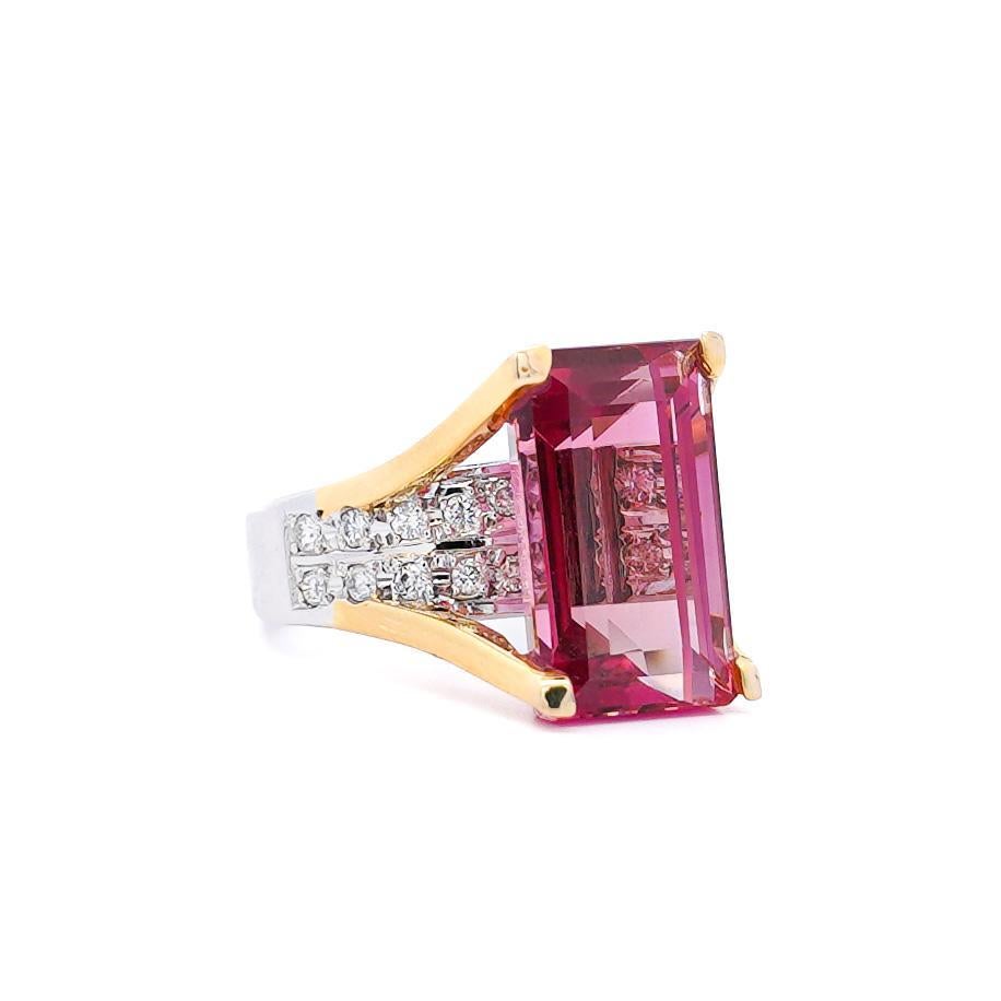 GIA Certified 15.07 Carat Emerald Cut Pink Tourmaline and Diamond Ring For Sale 1