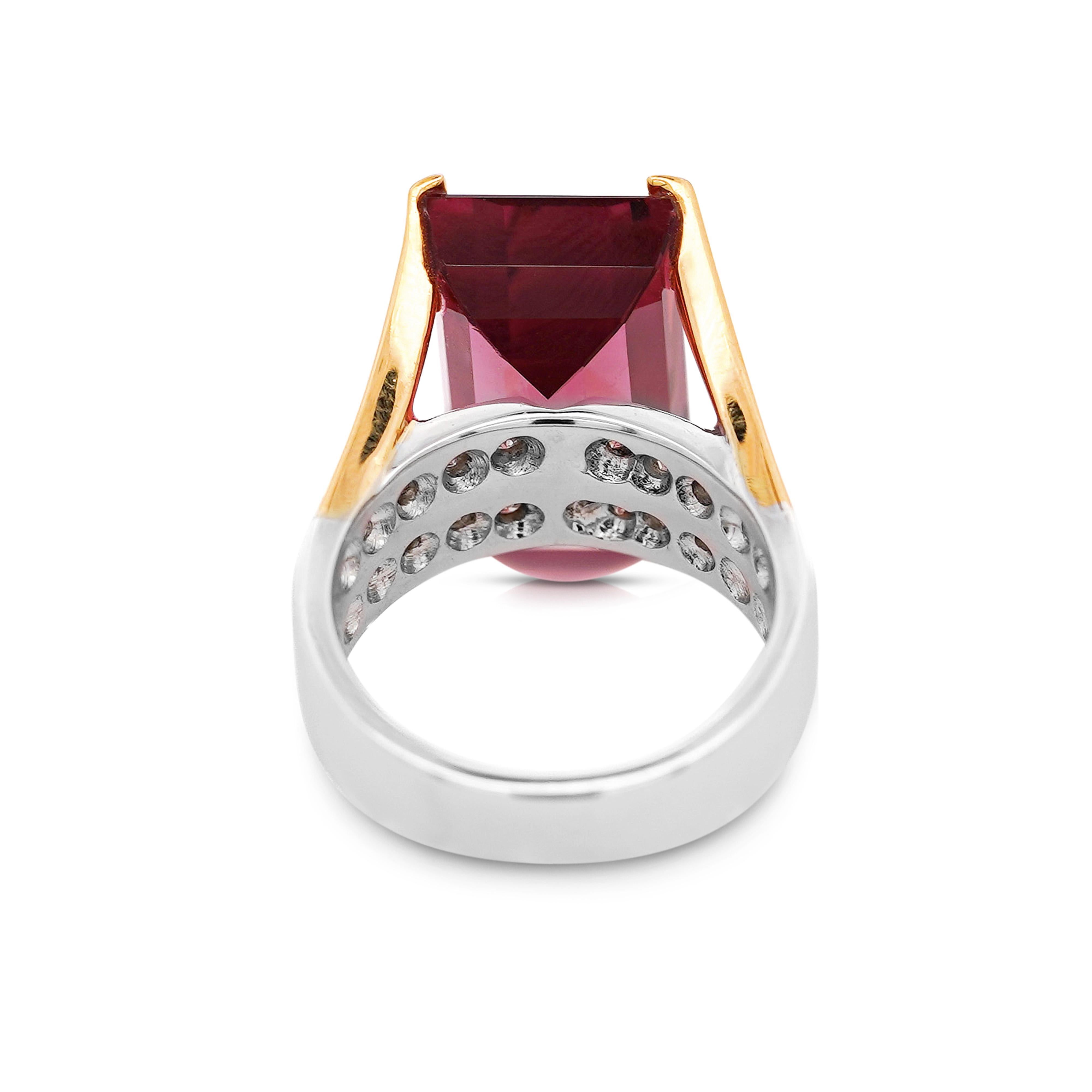 GIA Certified 15.07 Carat Emerald Cut Pink Tourmaline and Diamond Ring For Sale 3