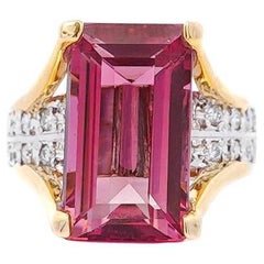 GIA Certified 15.07 Carat Emerald Cut Pink Tourmaline and Diamond Ring