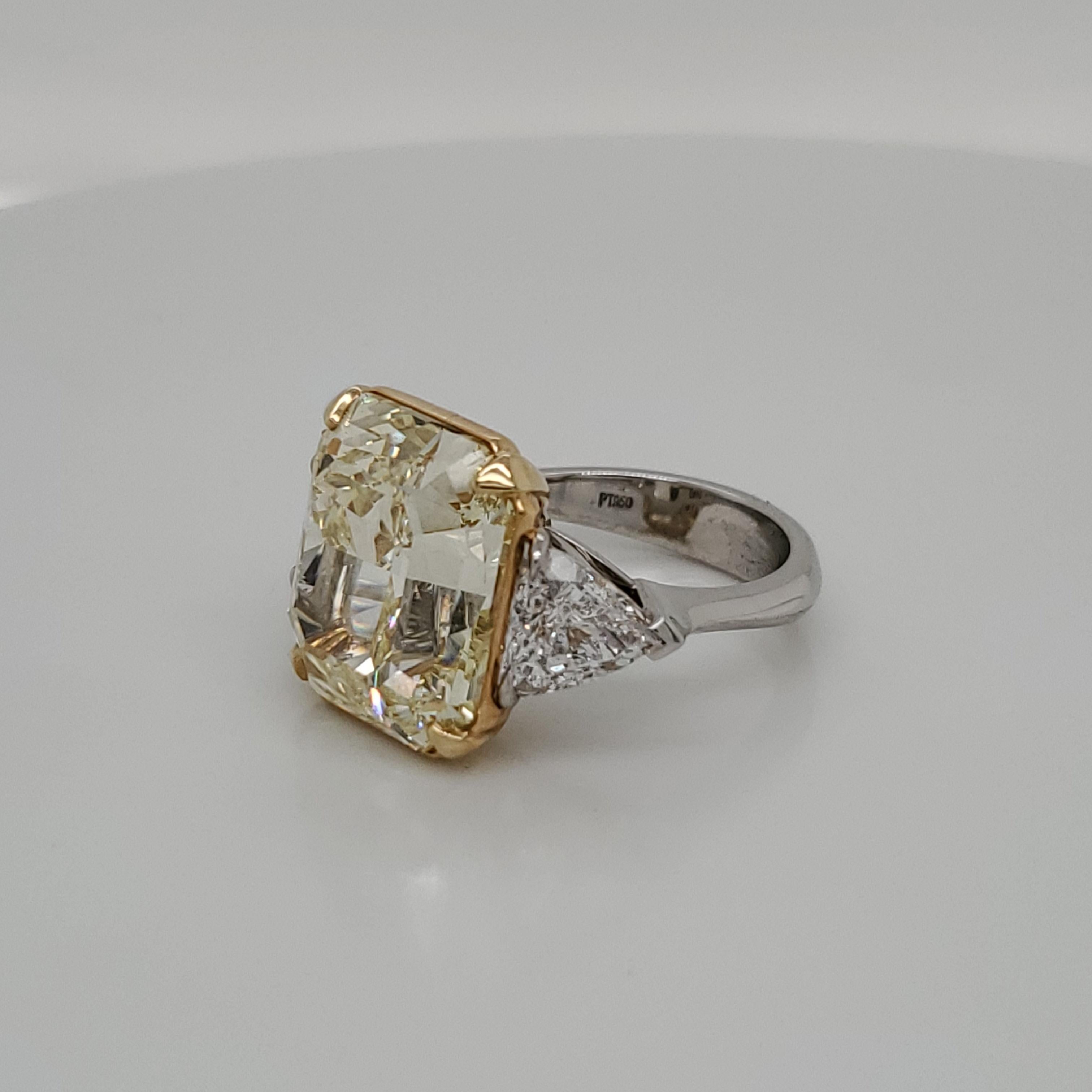 Radiant Cut GIA Certified 15.07 Fancy Yellow VS1 Center Diamond Stone 3-Stone Ring
