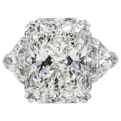 Bague de fiançailles à trois pierres en diamant taille radiant de 15.09 carats certifié GIA