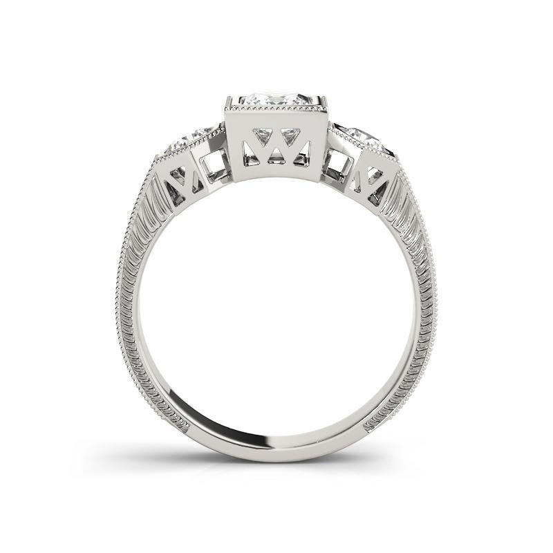GIA Certified 1.50ct Princess Three-Stone Geometric Bezel Diamond Ring In New Condition For Sale In New York, NY