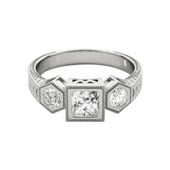 Anello con diamante a castone geometrico Princess a tre pietre certificato GIA 1,50ct