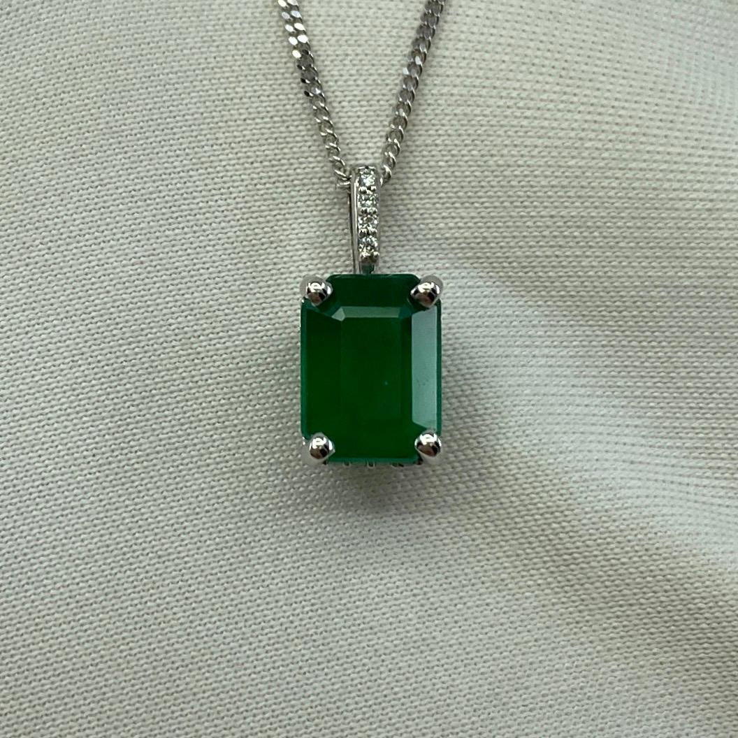 GIA Certified 1.50ct Untreated Emerald 18k White Gold Diamond Surround Pendant 5