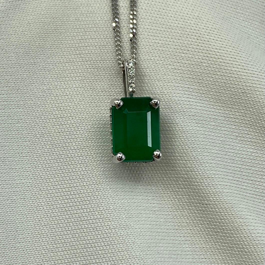 GIA Certified 1.50ct Untreated Emerald 18k White Gold Diamond Surround Pendant 6