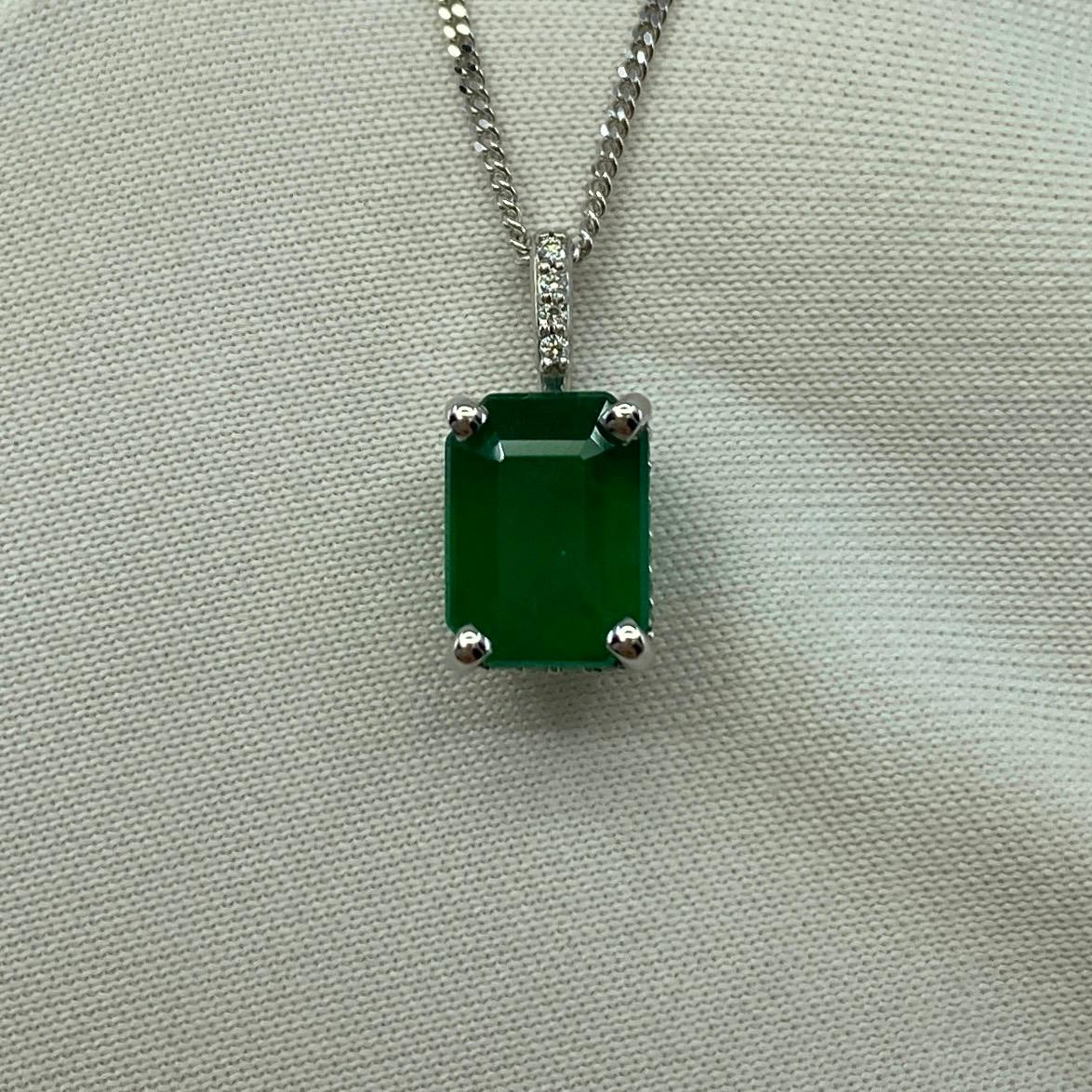 GIA Certified 1.50ct Untreated Emerald 18k White Gold Diamond Surround Pendant 7