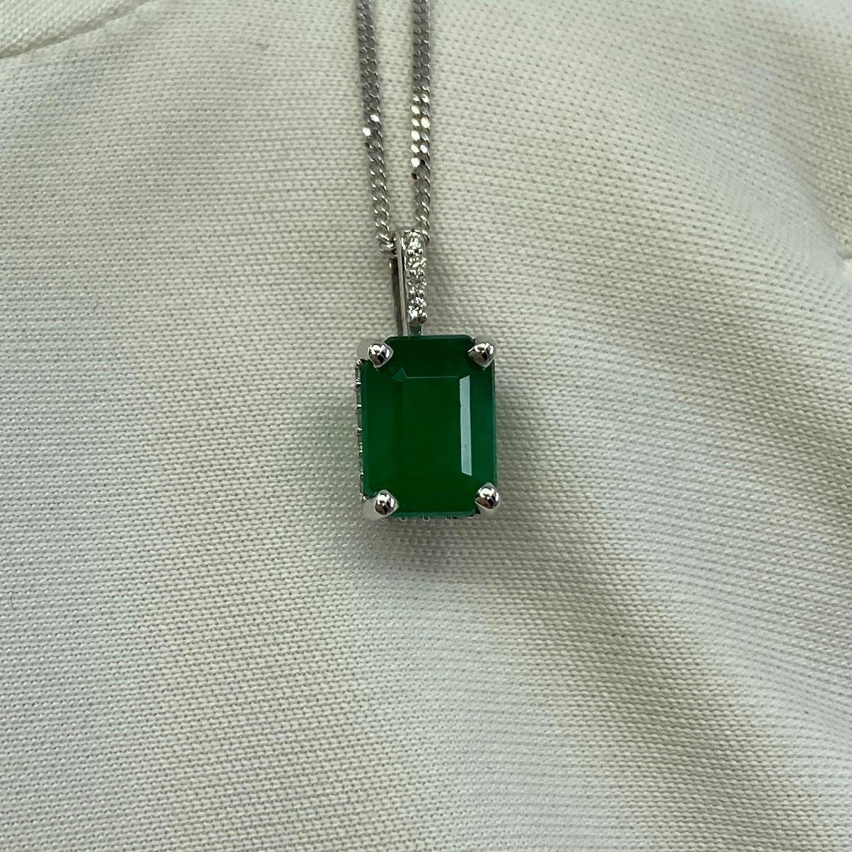 GIA Certified 1.50ct Untreated Emerald 18k White Gold Diamond Surround Pendant 8