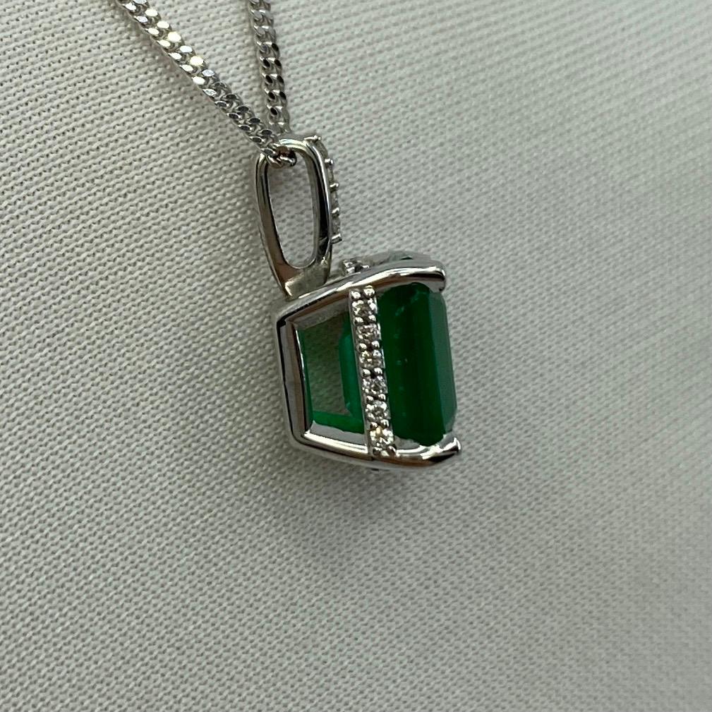 Women's or Men's GIA Certified 1.50ct Untreated Emerald 18k White Gold Diamond Surround Pendant
