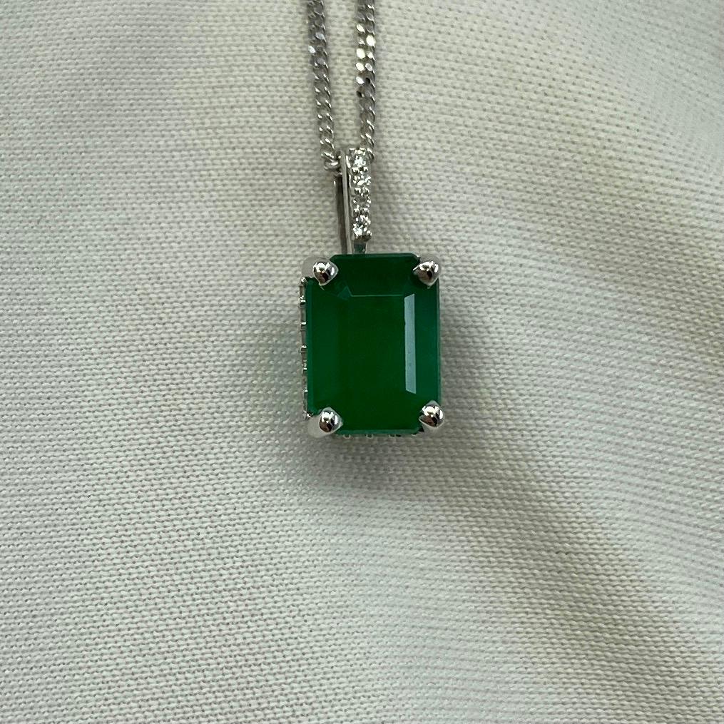 GIA Certified 1.50ct Untreated Emerald 18k White Gold Diamond Surround Pendant 1