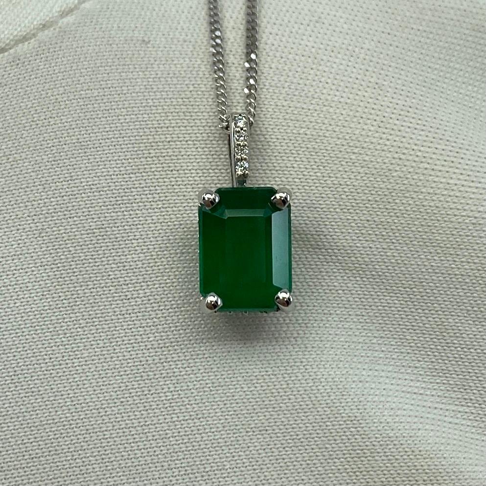GIA Certified 1.50ct Untreated Emerald 18k White Gold Diamond Surround Pendant 2