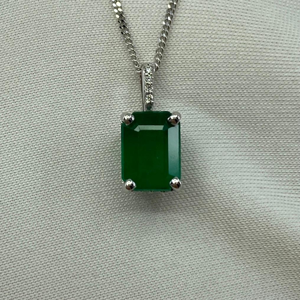 GIA Certified 1.50ct Untreated Emerald 18k White Gold Diamond Surround Pendant 3