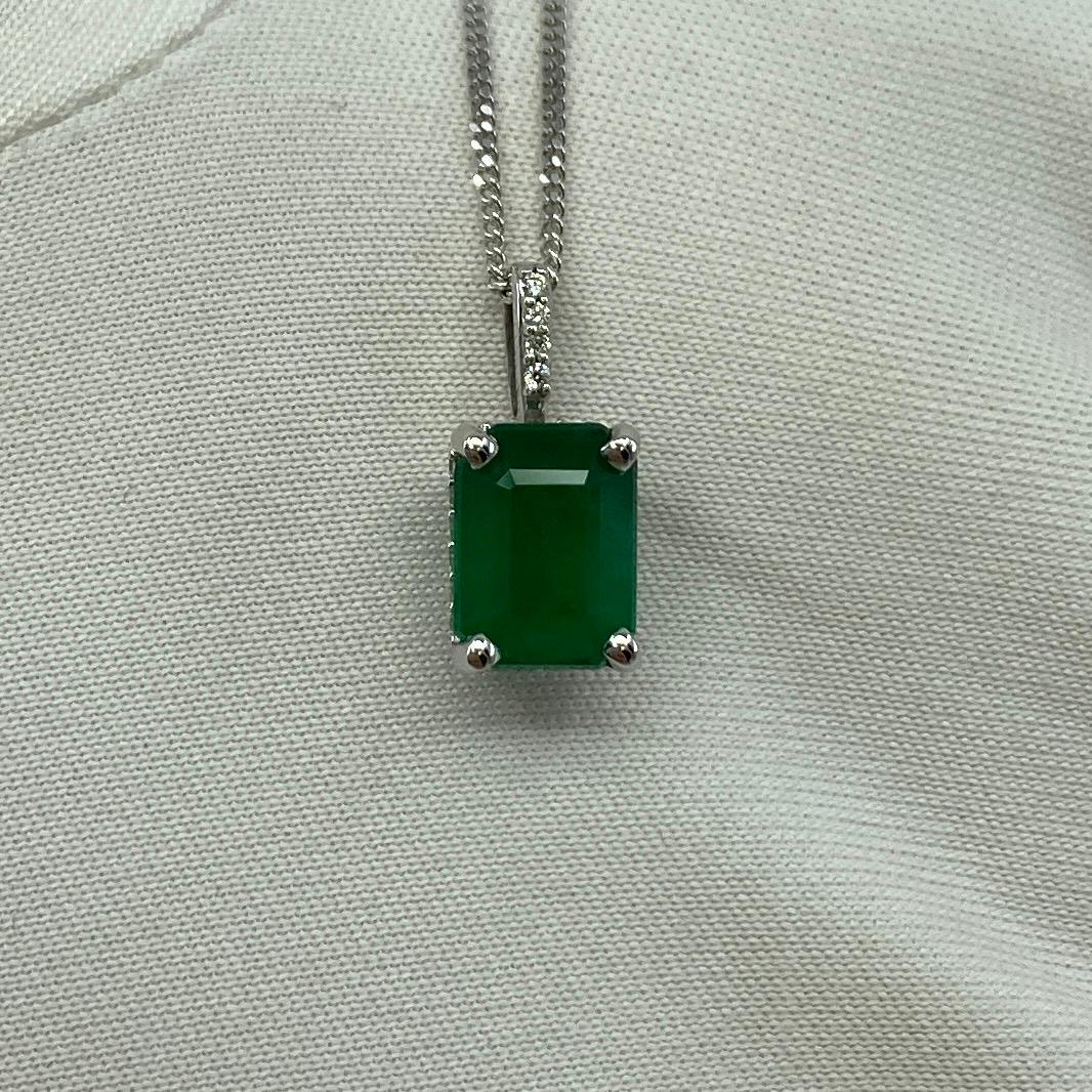 GIA Certified 1.50ct Untreated Emerald 18k White Gold Diamond Surround Pendant 4
